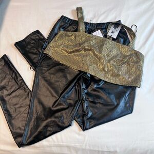 Gold top and Black leggings set